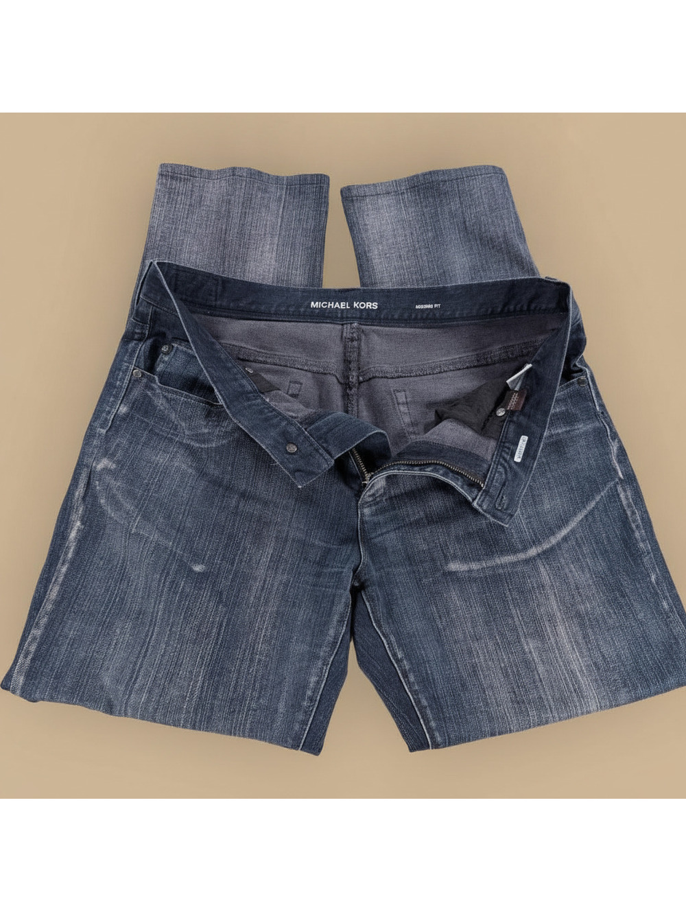 Michael Kors Modern Fit Men's Dark Wash Distressed Jeans
